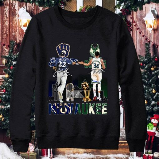 Milwaukee Sports Teams Christian Yelich Giannis Antetokounmpo Signatures Shirt, Milwaukee Bucks, Milwaukee Brewers 4