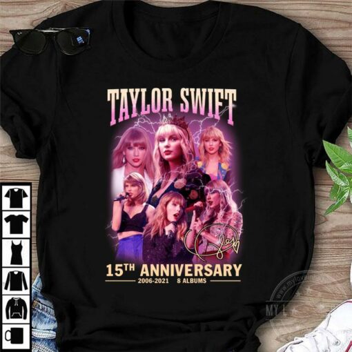 Official Taylor Swift 15th anniversary 2006-2021 8 albums signature shirt 1