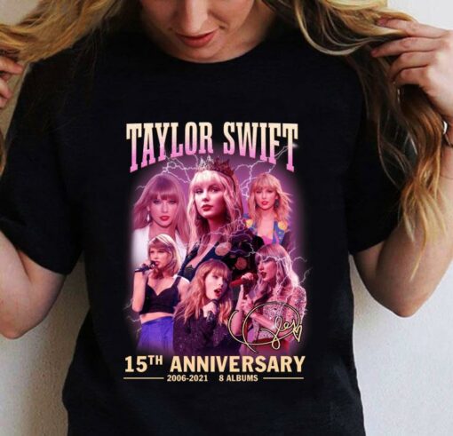 Official Taylor Swift 15th anniversary 2006-2021 8 albums signature shirt 2