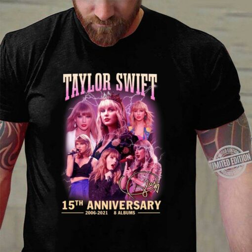 Official Taylor Swift 15th anniversary 2006-2021 8 albums signature shirt 3