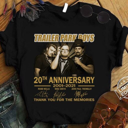 Premium Trailer Park Boys 20th anniversary 2001-2021 signatures thank you for the memories shirt, Robb Wells, Mike Smith, John Paul Tremblay 1