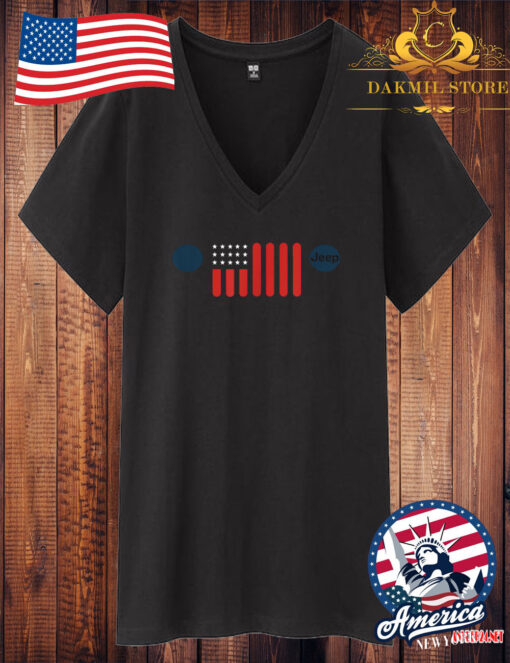 Vintage Jeep WJ 4x4 American Flag Wrangler V Neck