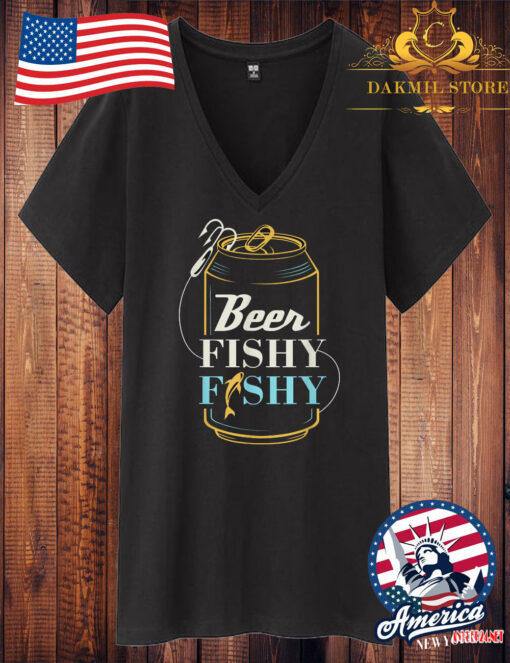 Vintage Mens Dad Fishing Shirt for Men Beer Fishy V Neck