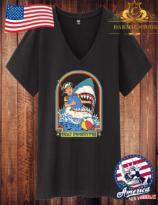 Vintage Retro Comedy Funny Stay Positive Shark Attack V Neck