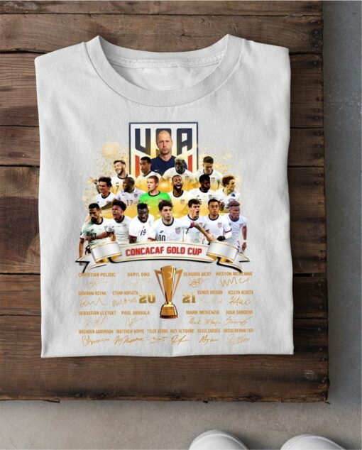 Hot 2021 CONCACAF Gold Cup USA Champion Signatures Shirt 2
