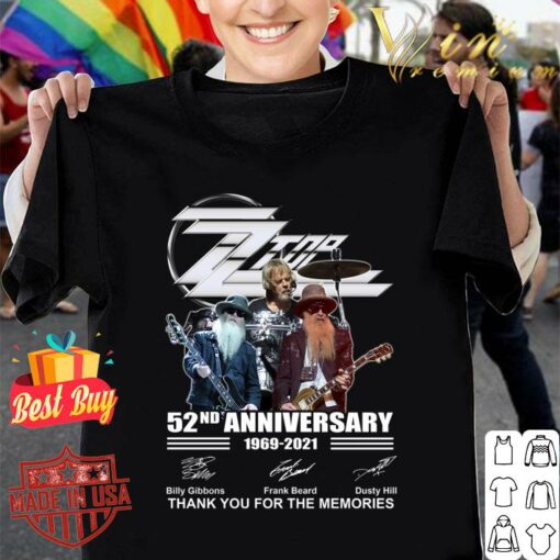 Original 52nd anniversary Dusty Hill ZZ Top Band 1969-2021 signatures thank you for the memories shirt 1