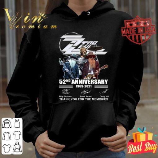 Original 52nd anniversary Dusty Hill ZZ Top Band 1969-2021 signatures thank you for the memories shirt 3