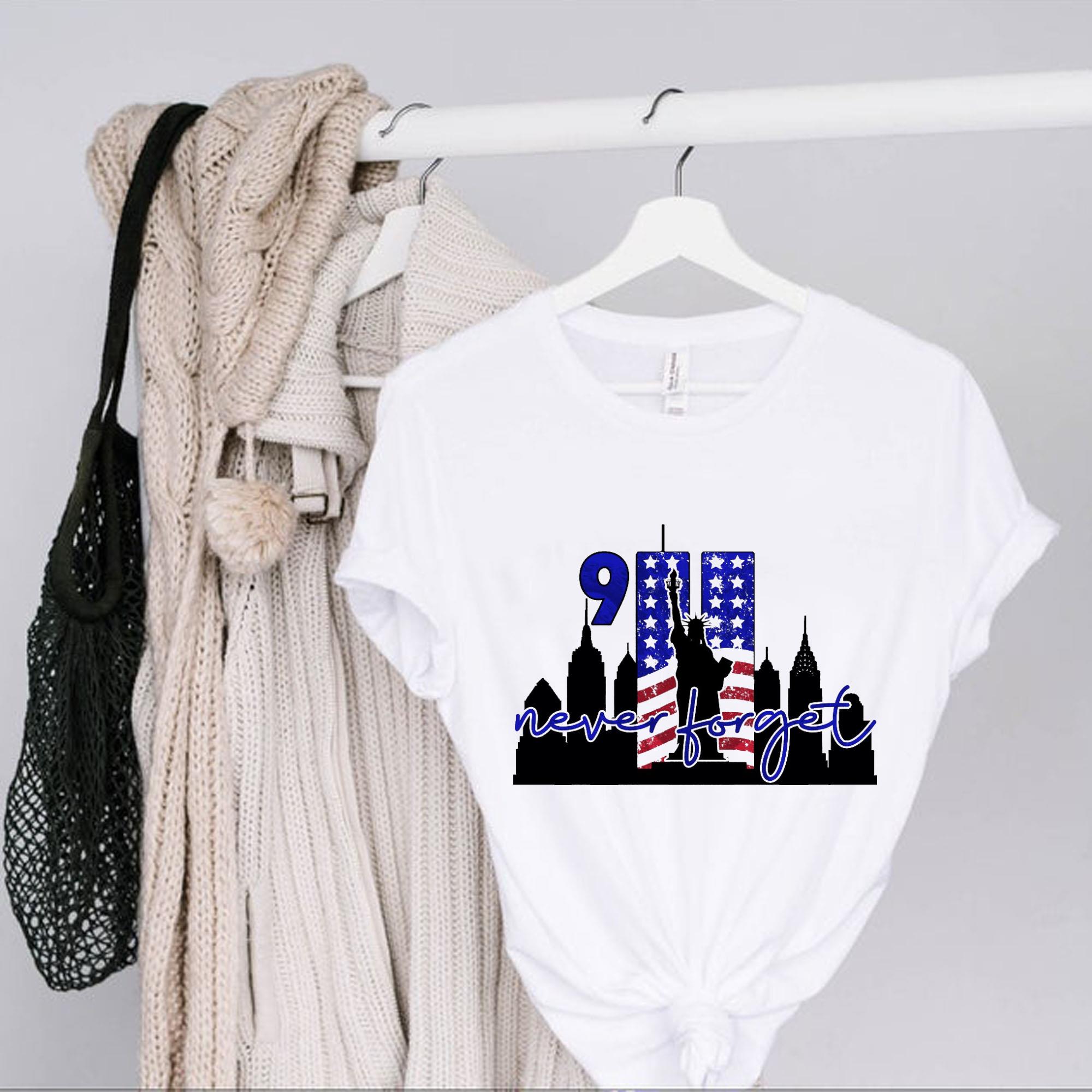 9-11 Never Forget  American Flag Twin Towers, September 11th T-Shirt