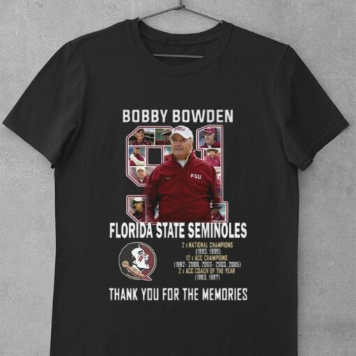 Hot 91 Bobby Bowden RIP coach Florida State Seminoles thank memories shirt 1