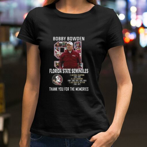 Hot 91 Bobby Bowden RIP coach Florida State Seminoles thank memories shirt 2