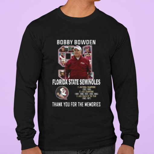 Hot 91 Bobby Bowden RIP coach Florida State Seminoles thank memories shirt 3