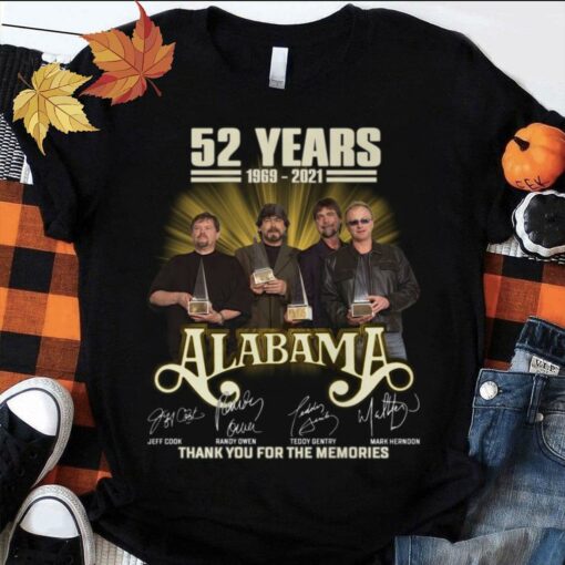 Hot Alabama Band Rock 52 years 1969-2021 signatures thank you for the memories shirt 1