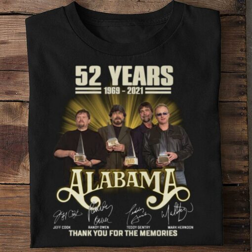 Hot Alabama Band Rock 52 years 1969-2021 signatures thank you for the memories shirt 2