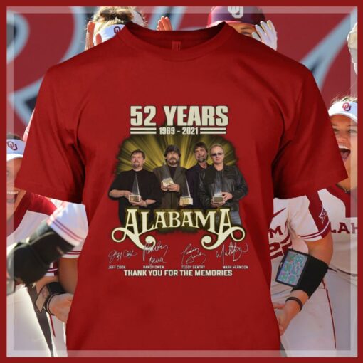 Hot Alabama Band Rock 52 years 1969-2021 signatures thank you for the memories shirt 4
