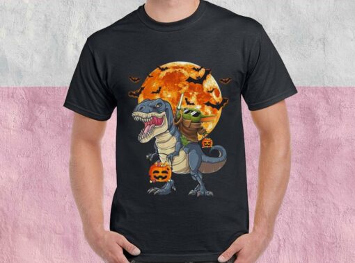 Star Wars Baby Yoda Riding Dinosaur T-rex Pumpkin Moon Halloween Shirt, Hoodies, Sweatshirt