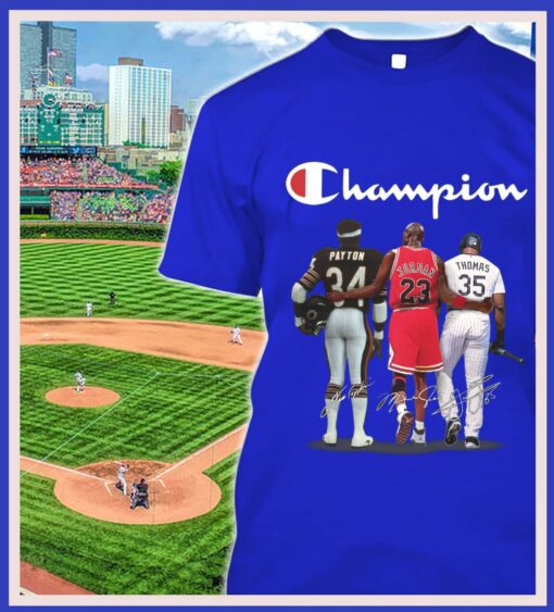Awesome Champion Chicago Bears Walter Payton Chicago Bulls Michael Jordan Chicago White Sox Frank Thomas Signatures Shirt 2