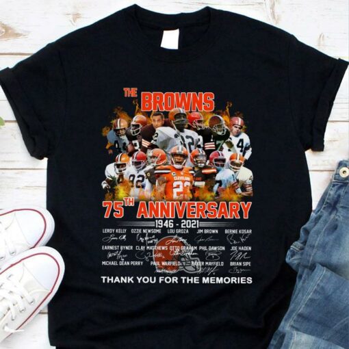 Awesome Cleveland Browns The Browns 75th Anniversary 1946-2021 Signatures Thank You For The Memories Shirt 1