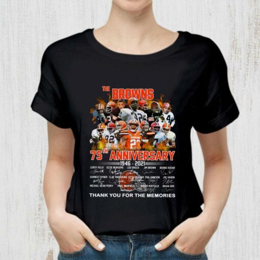 Awesome Cleveland Browns The Browns 75th Anniversary 1946-2021 Signatures Thank You For The Memories Shirt 2