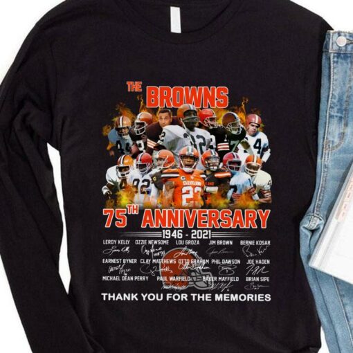 Awesome Cleveland Browns The Browns 75th Anniversary 1946-2021 Signatures Thank You For The Memories Shirt 4