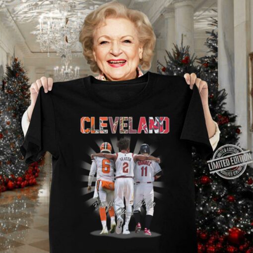 Original Cleveland Sports Teams Cleveland Browns Cleveland Cavaliers Cleveland Indians Signatures Shirt 3
