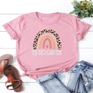 Cute Leopard Cheetah Print Rainbow Kindergarten Teacher T-Shirt