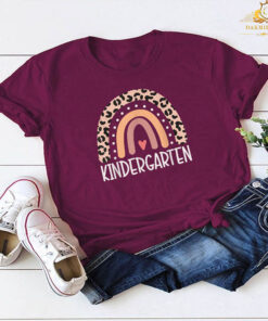 Cute Leopard Cheetah Print Rainbow Kindergarten Teacher T-Shirt