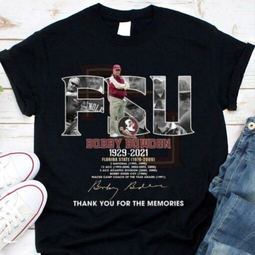 Official FSU Bobby Bowden 1929-2021 Florida State thank you for the memories signature shirt 1