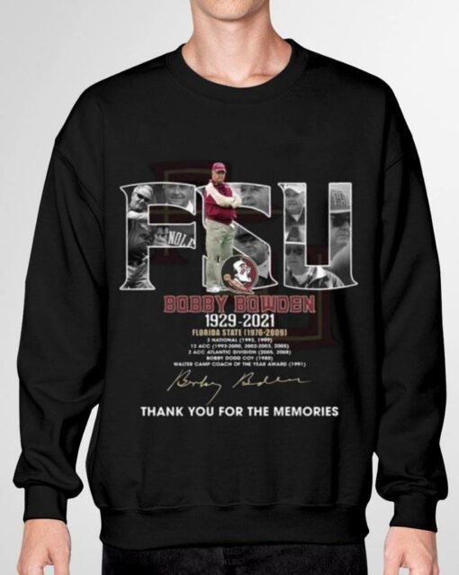 Official FSU Bobby Bowden 1929-2021 Florida State thank you for the memories signature shirt 3