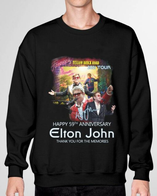 Official Forever Yellow Brick Road 2021 Tour Happy 59th Anniversary Elton John Signature Thank You For The Memories Shirt 3