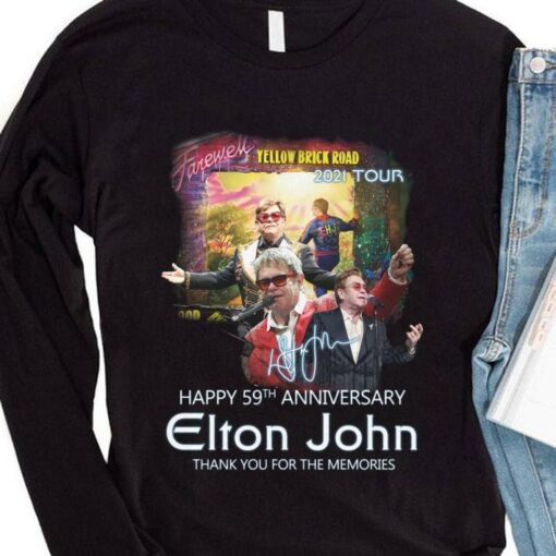 Official Forever Yellow Brick Road 2021 Tour Happy 59th Anniversary Elton John Signature Thank You For The Memories Shirt 4