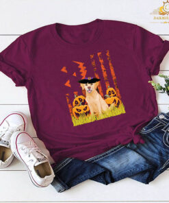 Happy Halloween US Flag Labrador Dog witch pumpkins T-shirt