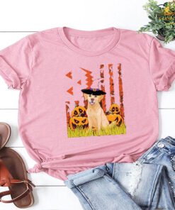 Happy Halloween US Flag Labrador Dog witch pumpkins T-shirt