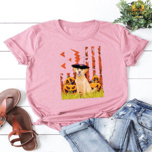 Happy Halloween US Flag Labrador Dog witch pumpkins T-shirt