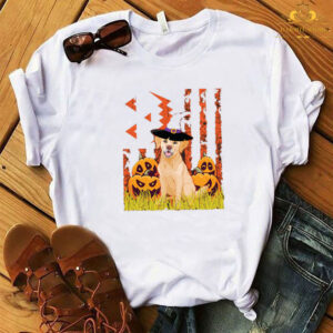 Happy Halloween US Flag Labrador Dog witch pumpkins T-shirt
