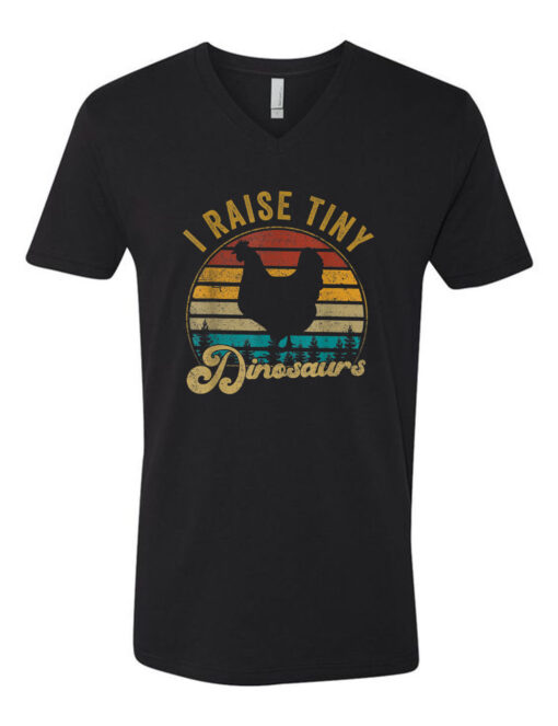 I Raise Tiny Dinosaurs Vintage Retro 70S Chicken Silhouette V Neck