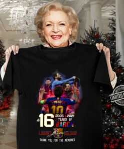 Funny Memory Lionel Messi with Barca 16 years of 2005-2021 signature shirt 6