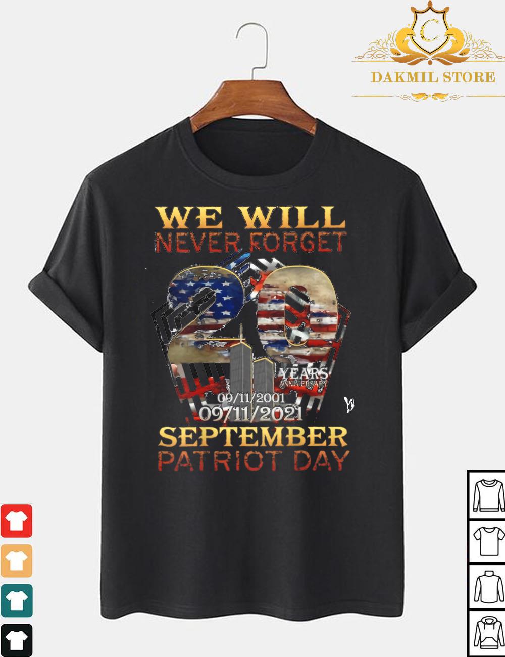 Never Forget Day Memorial 20th Anniversary 9-11 Patriotic T-Shirt For Men and Women