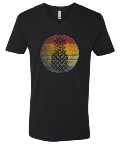 Pineapple Fruit Retro Style Vintage Distressed 70s 80s Gift V Neck