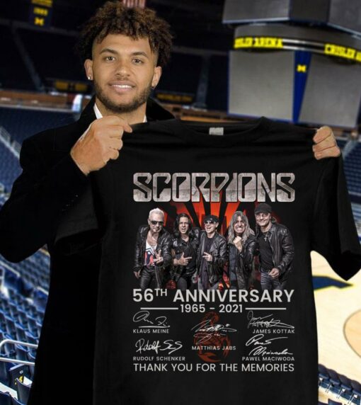 Official Scorpions band rock 56th anniversary 1965-2021 signatures thank you for the memories shirt 1