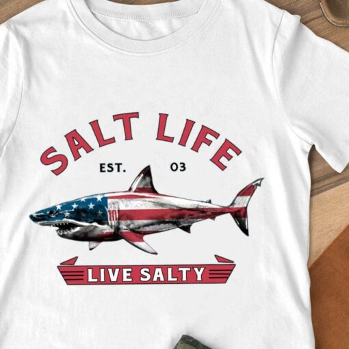 Original Shark USA Flag Salt Life Live Salty America Shirt 1