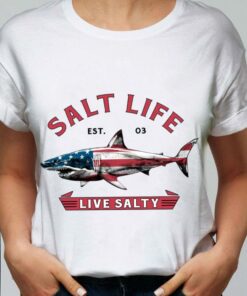 Original Shark USA Flag Salt Life Live Salty America Shirt 5