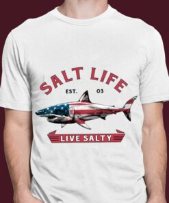 Original Shark USA Flag Salt Life Live Salty America Shirt 6