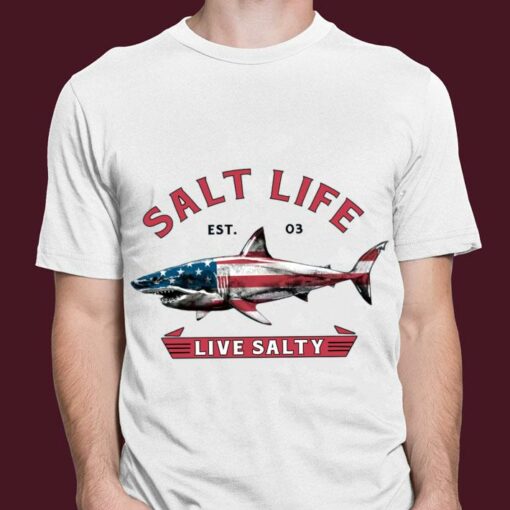 Original Shark USA Flag Salt Life Live Salty America Shirt 3