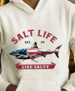 Original Shark USA Flag Salt Life Live Salty America Shirt 7
