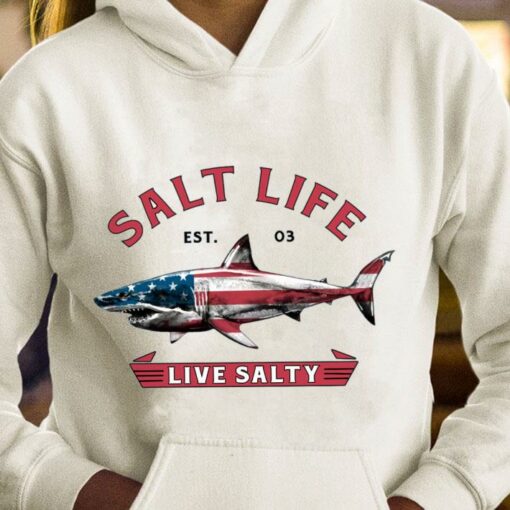 Original Shark USA Flag Salt Life Live Salty America Shirt 4