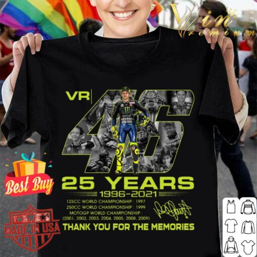 Original Thank You Valentino Rossi VR46 25 years 1996-2021 MotoGP World Championship Signature Shirt 1