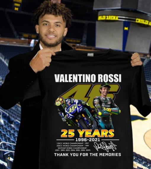 Original V46 Valentino Rossi 25 years 1996-2021 World Championship signature thank memories shirt 1