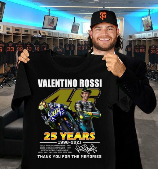 Original V46 Valentino Rossi 25 years 1996-2021 World Championship signature thank memories shirt 2