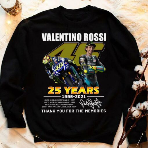 Original V46 Valentino Rossi 25 years 1996-2021 World Championship signature thank memories shirt 4