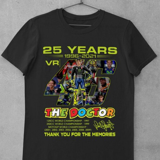 Original Valentino Rossi VR46 The Doctor 25 years MotoGP World Championship signature thank you for the memories shirt 1